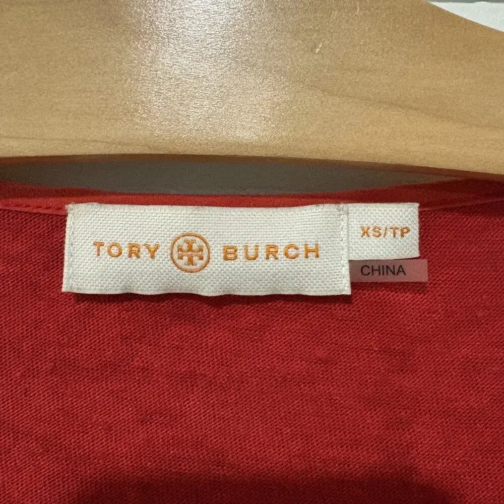 Tory Burch | Top Lace Linen Red Short Sleeve Pullover Classic- Size XS